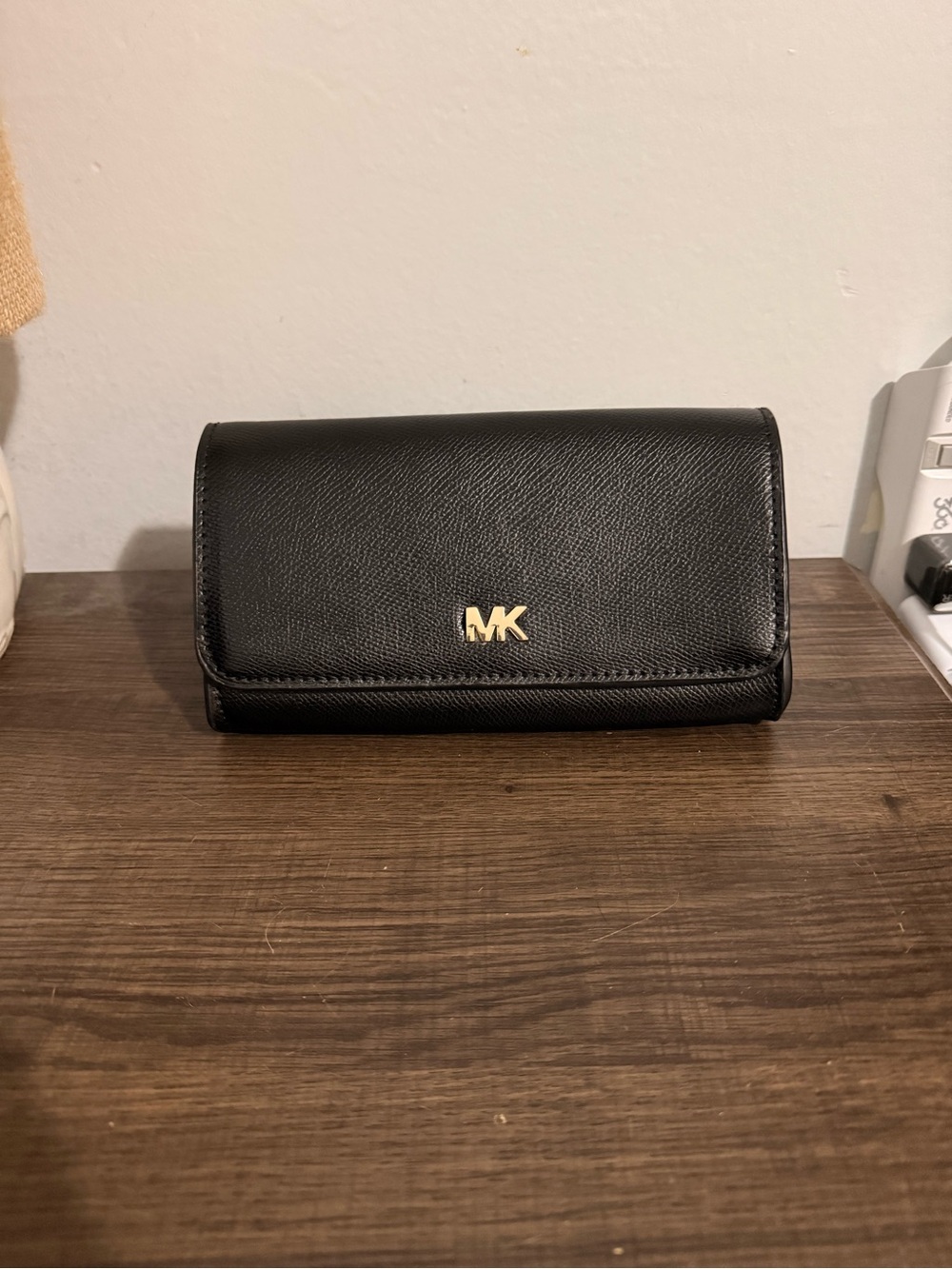 Michael Kors Black Leather Wallet with Gold MK Logo